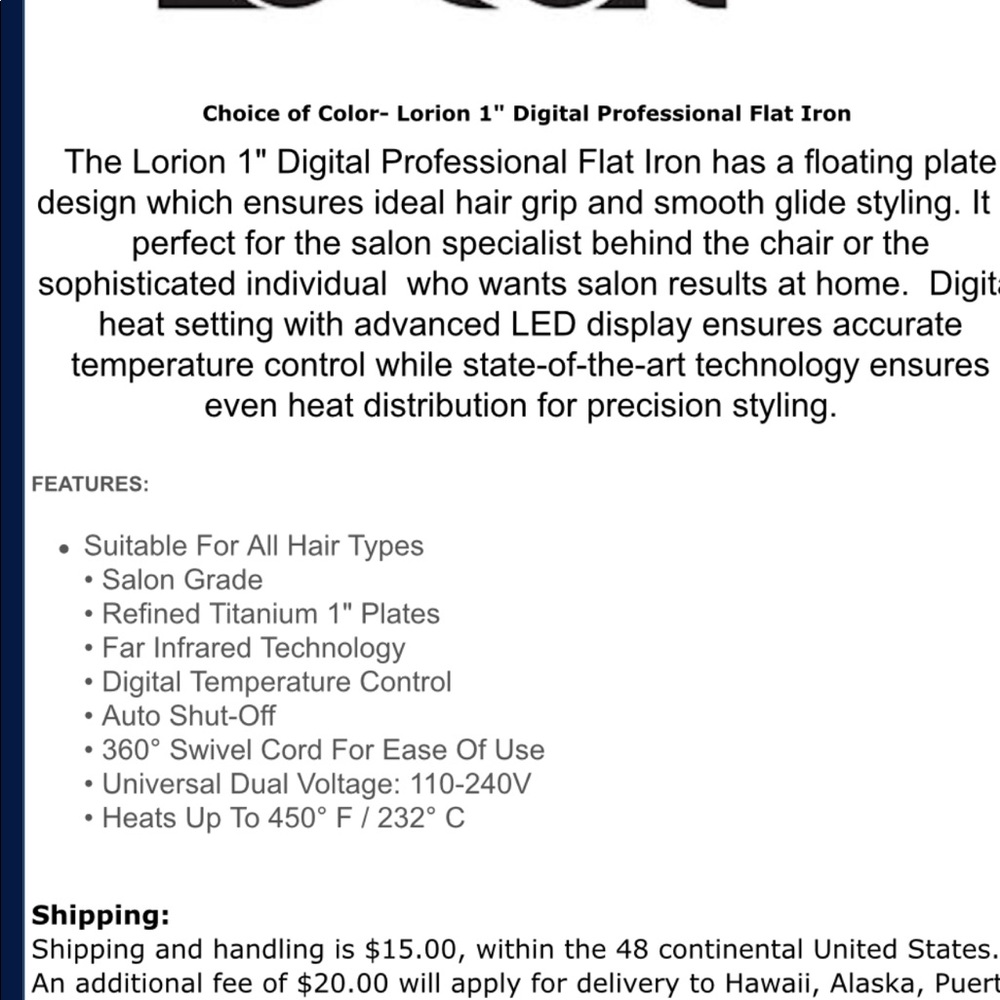 Lorion ceramic 1 inch flat Iron